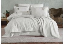Постельное белье Washed Cotton Saheser - Noris Stone с вышивкой и покрывалом пике (Turkey), евро